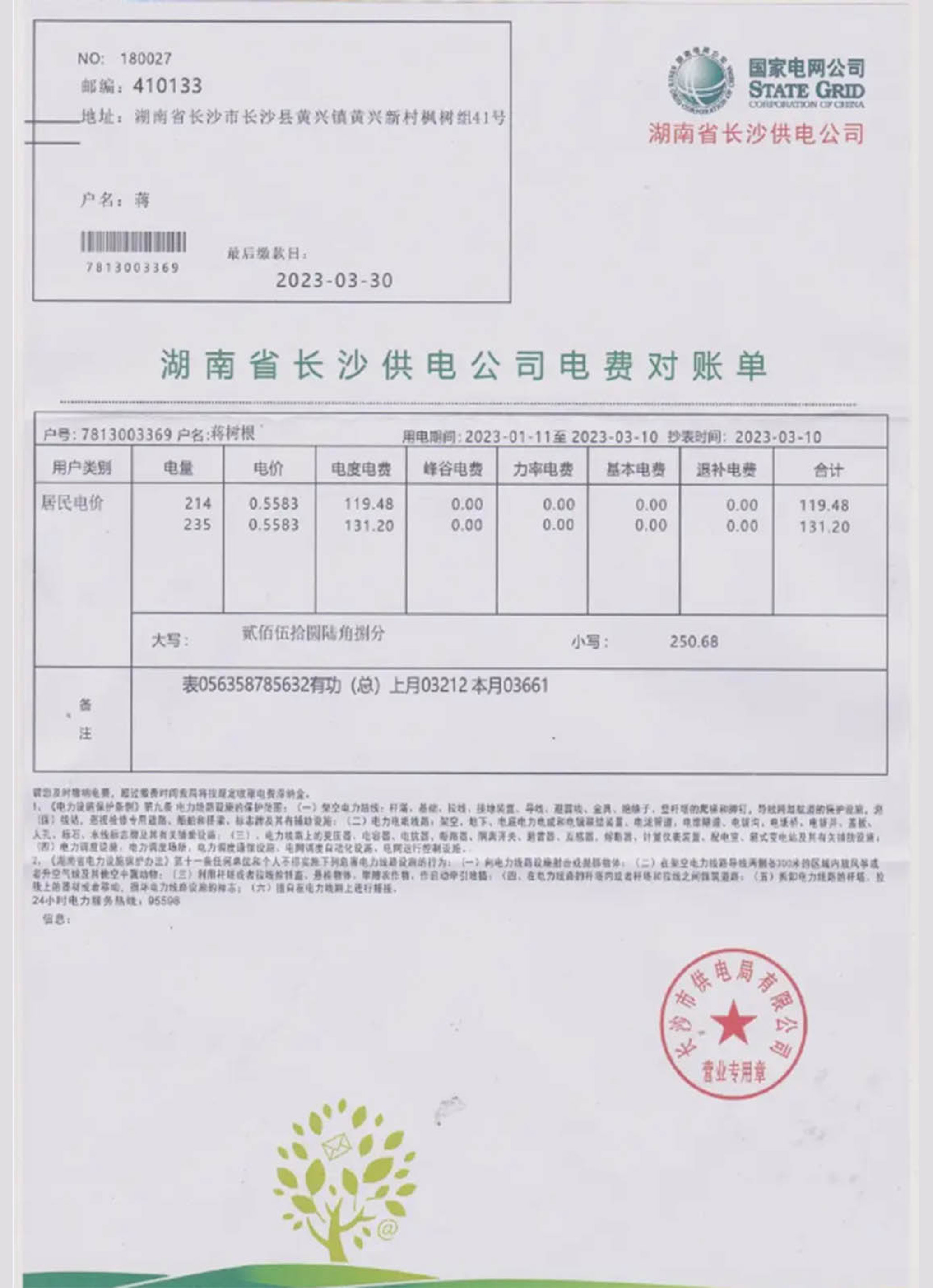 China state power grid utility bill in PSD format